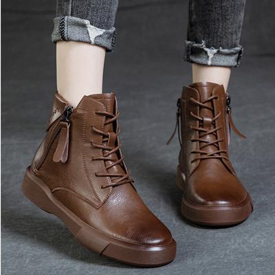 Fashion Genuine Leather Women's Boots Short Boots Thick Soled Knight Boots Women's Casual Shoes Versatile Women's Shoes Platform Shoes