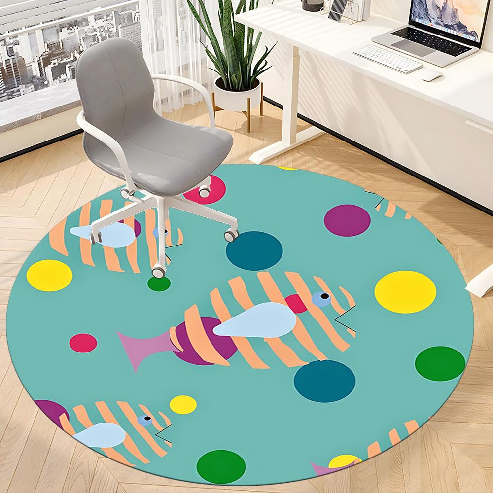 1pc Fish Pattern Office Round Rug, Non-slip, Soft and Durable Office Rug for Interior Decoration, Perfect for Office, Beautiful Decoration yy260323055