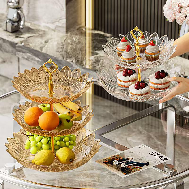 Luxury Minimalist Three-Tier Fruit and Snack Display Plate for Hotel and Home Décor