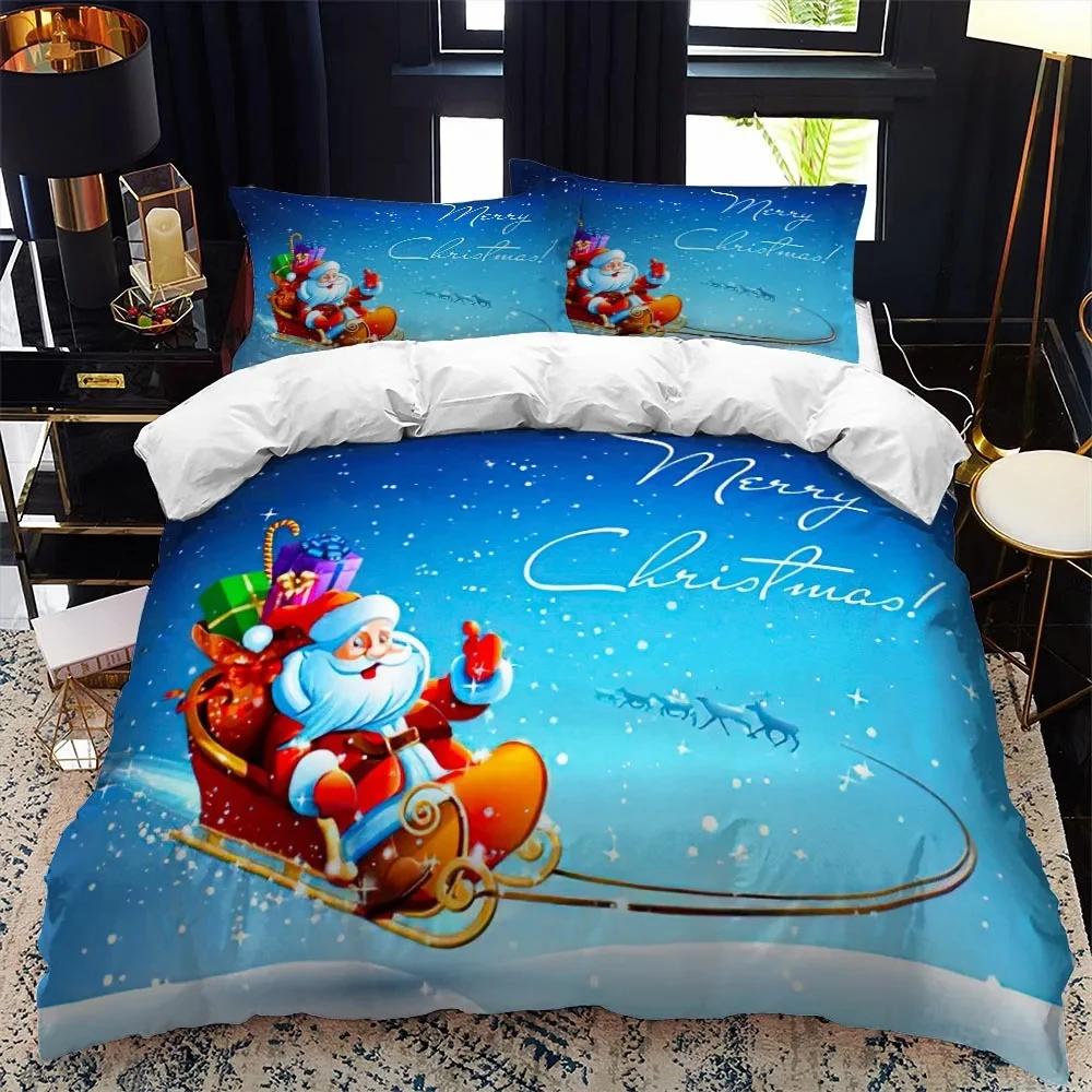 Christmas Duvet Cover Set for Boys Girls Teens King Queen Size Winter Red Santa Gift Merry Christmas Duvet Cover Bed Set
