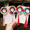 1 Pair of  Hair Band  Cloth  Tassel   Colorful Ball  Plush  Retro Style  Hair Band