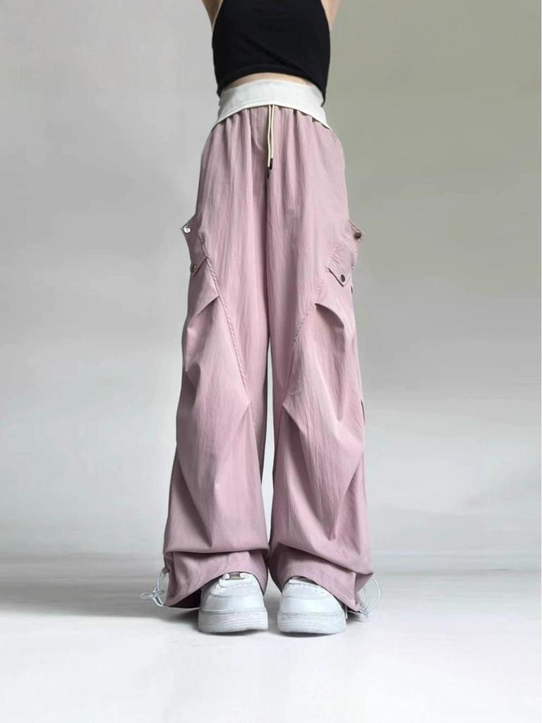 Women's XS Off-White Quick-Dry High-Waisted Wide-Leg Cargo Pants - Petite, Summer 8-Point Style