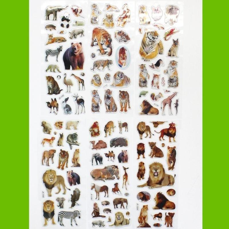 10 Sheets/set Wildlife Wild Animals Scrapbooking Bubble Puffy Stickers Tigers Lions stickers Kawaii