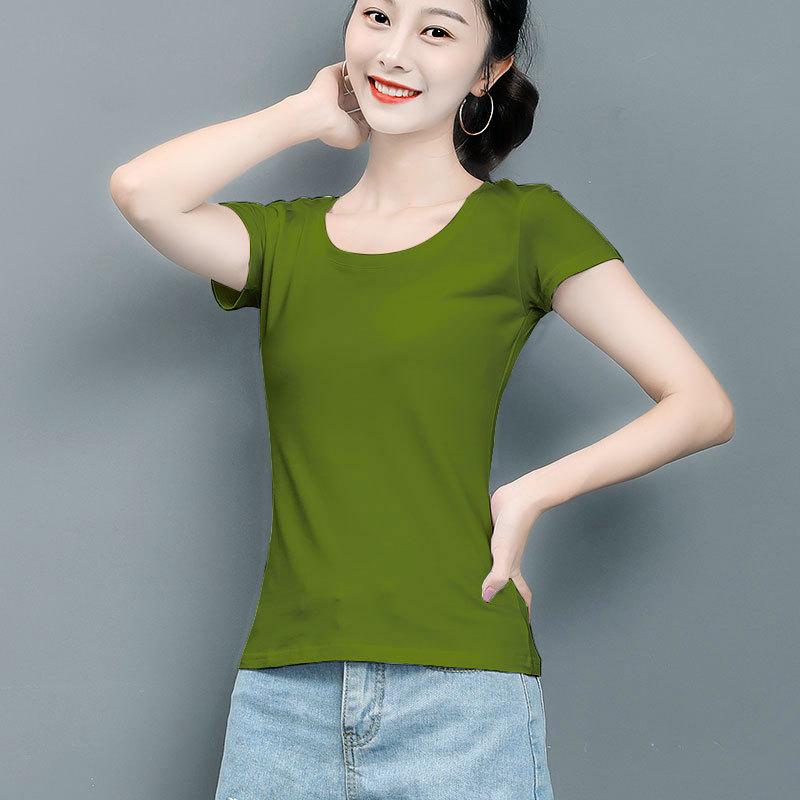Women's Short Sleeve Crew Neck T Shirt Slim Fit Combed Cotton Spandex Solid Color Commuter Basic Summer Undershirt Top