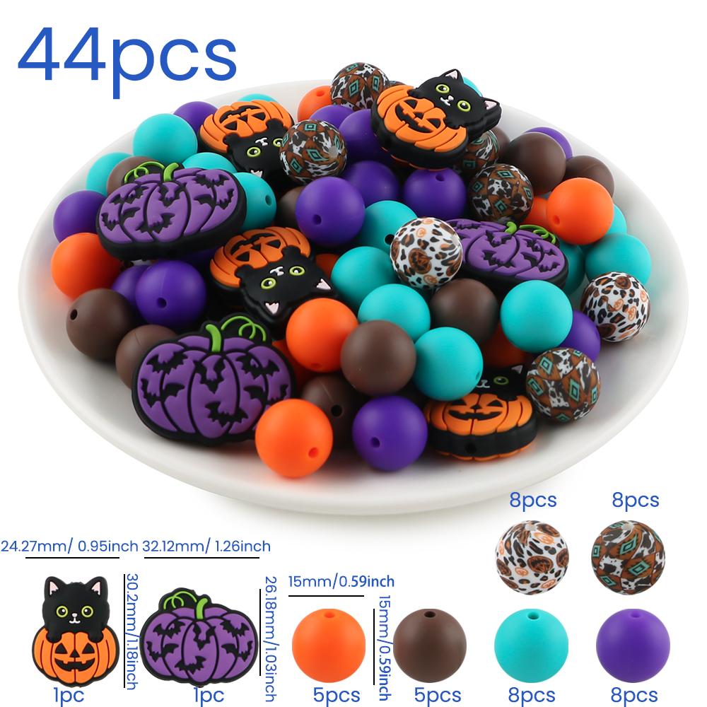 44 Pcs/Lot Mixed Style Silicone Beads Halloween Series Silicone Focal Bead Flower DIY Jewelry Handmade Accessories