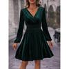  New Autumn/Winter Velvet V-Neck Long-Sleeve Dress – European & American Style