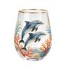Decorative Glass Cup with Dolphin Print for Home Use Juice and Beverage Drinking Stemless Design Dishwasher Safe 16oz Capacity