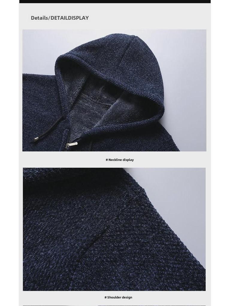 Chenille Hooded Knit Cardigan Long Sweater Coat Trend