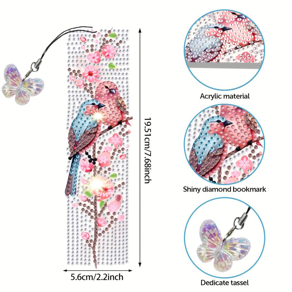 5Pcs Bird Themed DIY Diamond Painting Bookmark with Crystal Pendant Special Shaped Diamond for Beginners Book Lovers Small Gifts