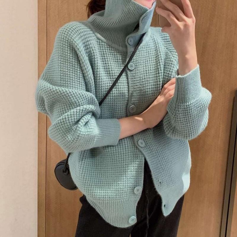 Knitted Cardigan Women's Long Sleeve Turtle Collar Loose Casual Sweater