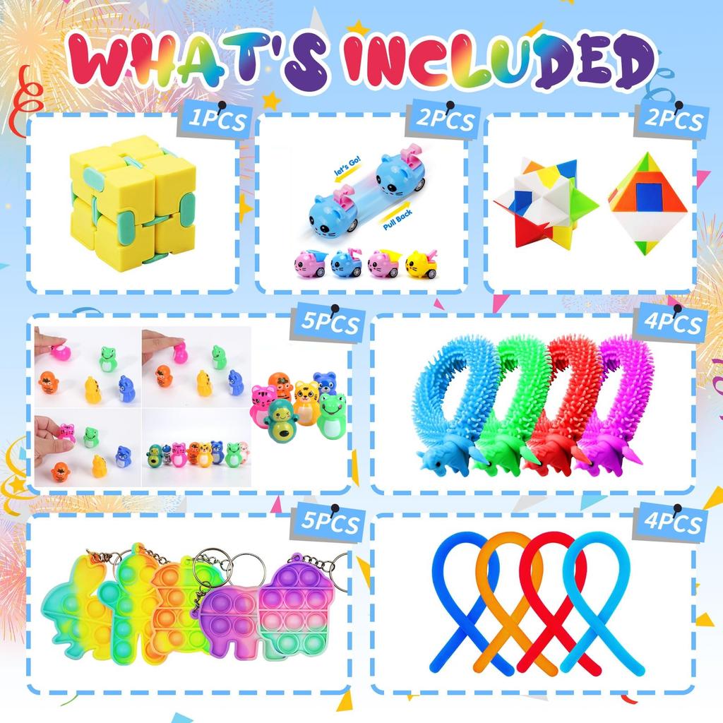 62/124 Pcs Party Favors for Kids, Fidget Toys Bulk, Birthday Gifts Toys, Stocking Stuffers, Prize Treasure Box Toys