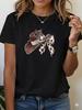 Western Style Cowboy Hat with Bow Print Unisexs Casual Crew Neck Graphic TShirt