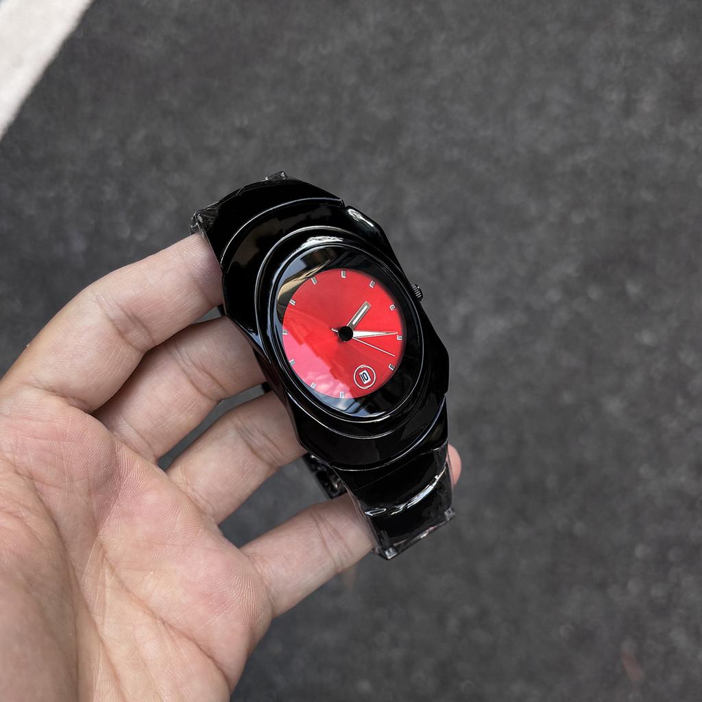 Y2k Silver Red Dial Quartz Watch Mens Special Blade Creative Alien Shape Design Blade Fashion Unique Steel Men Watch AAA Clock