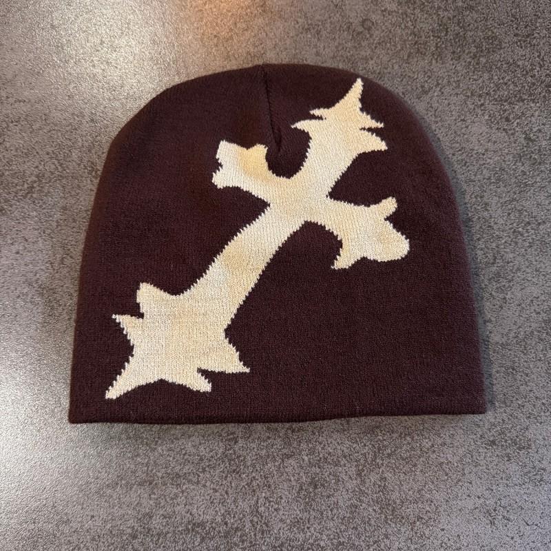 Y2K Knit Beanie Women Cross Warm Ear Flap Slouchy Hat Trendy Winter Cap