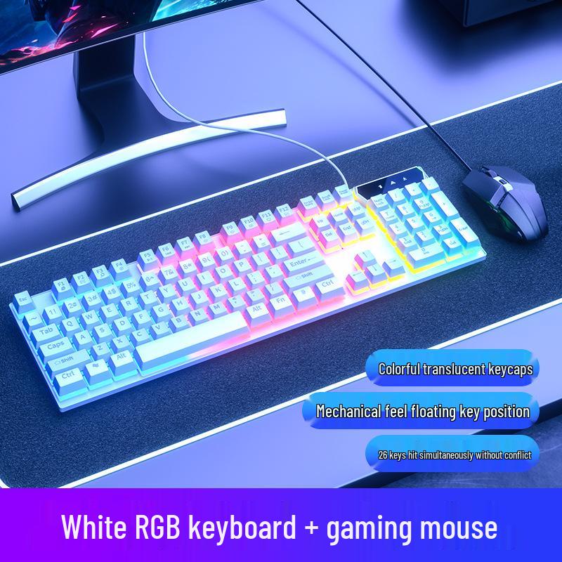 Luminous Wired Keyboard & Mouse Set with Floating Keycaps - USB, Mechanical Feel for Gaming Desktops & Laptops