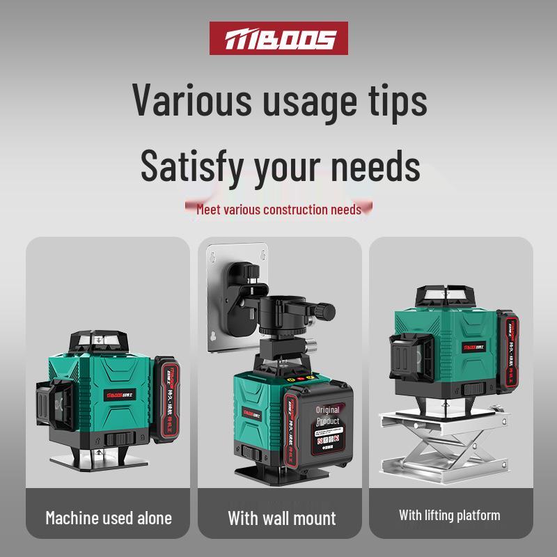 High-Precision 12-Line Outdoor Green Laser Level with Automatic Leveling for Walls and Floors