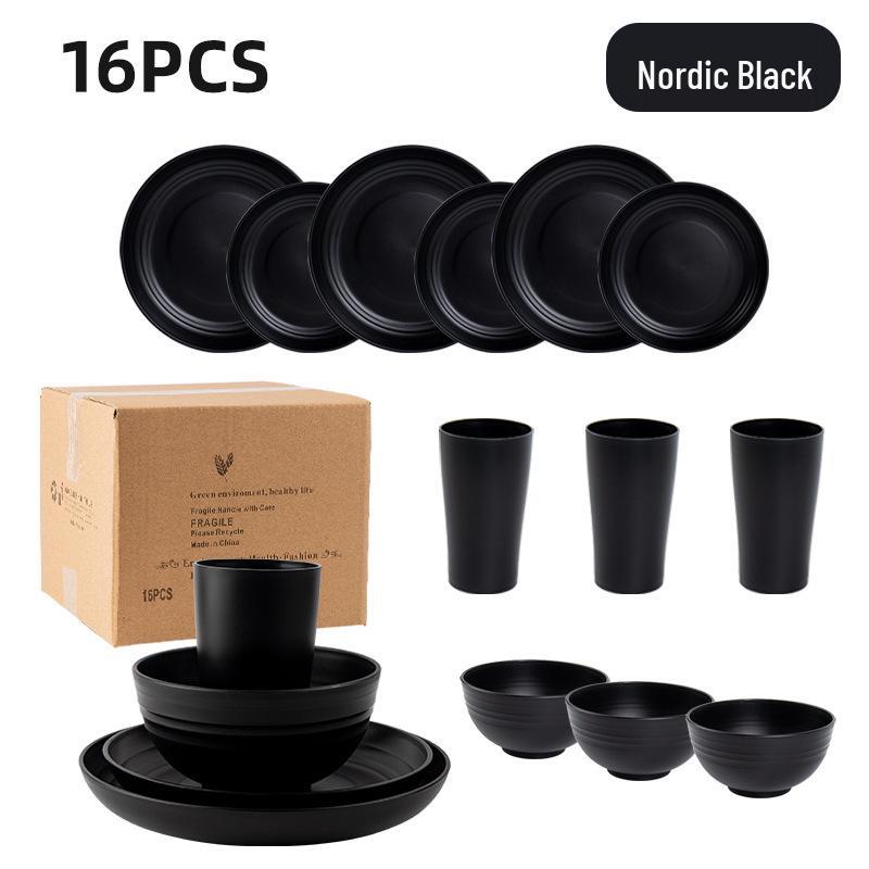 Cross-border Plastic Tableware Set: Plates, Bowls, Cups, Vomit Bowls, 24-Piece for Home Use.