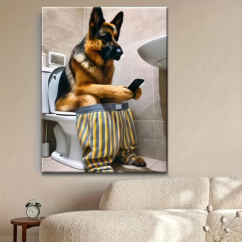 Unique Style Solid Canvas Humorous German Shepherd Dog Bathroom Wall Art, Indoor and Outdoor Home Decoration