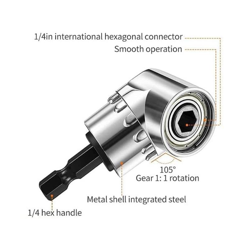 105 Degree Right Angle Driver Drilling and Driving Power Screwdriver Drill Attachment Adapter 1/4inch Hex Quick Changes