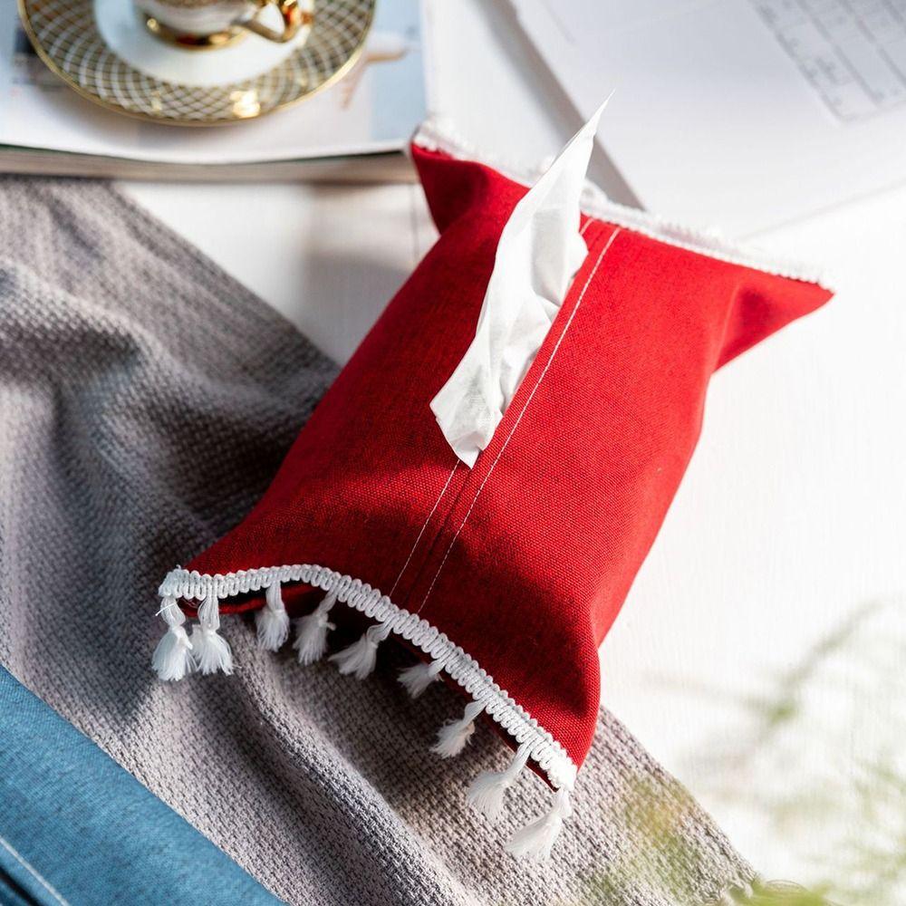 Fabric Tissue Box Solid Color Napkin Holder Tissue Dispenser Paper Towel Stoarge Bag Household/Hotels Tissue Box With Tassels