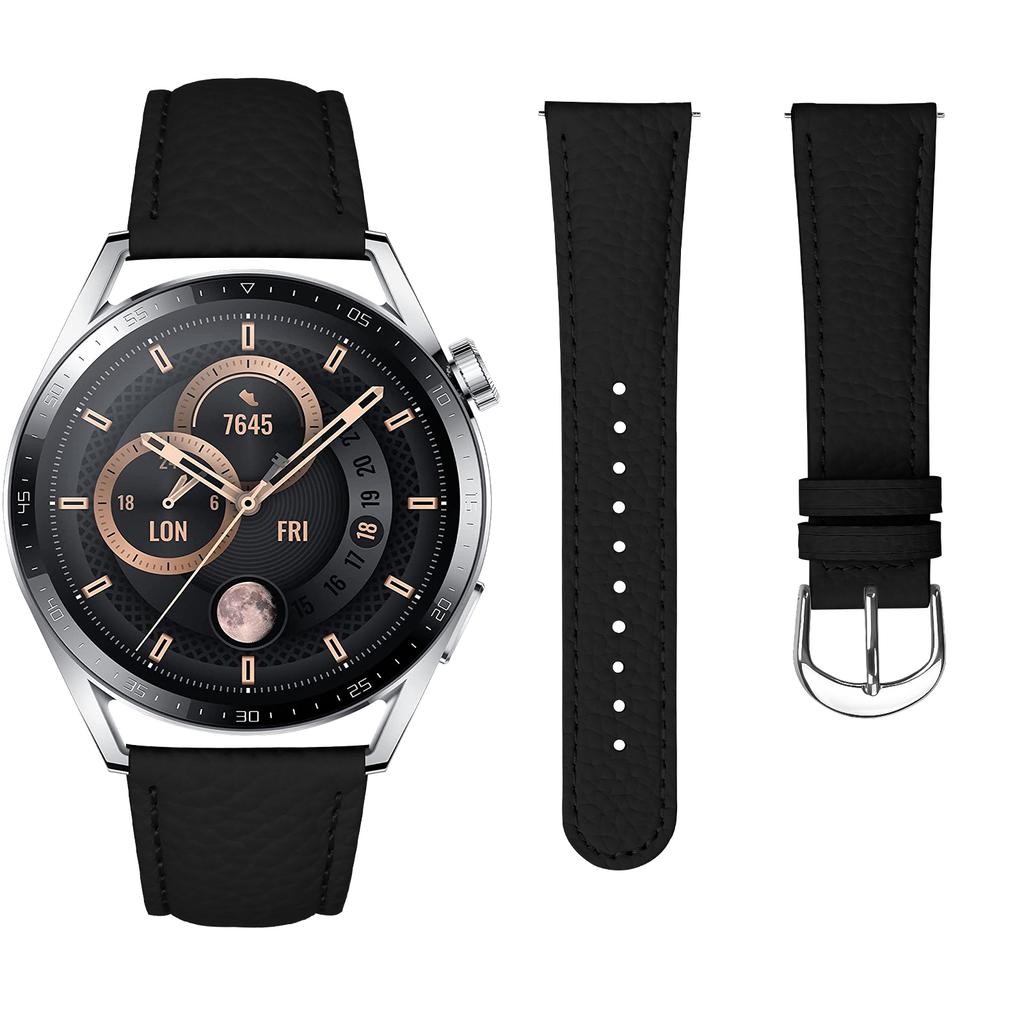 Replacement Strap for Samsung Galaxy Watch 46mm Litchi Texture PU Leather Watch Band with Metal Buckle
