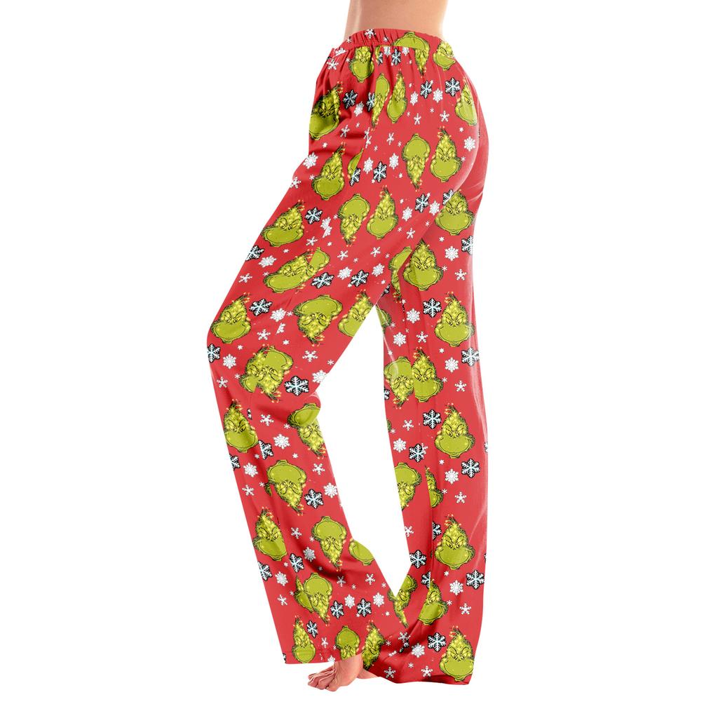 Adult Fashion Loose Christmas Printed Casual Pants Home Pajama Pants (No Drawstring)