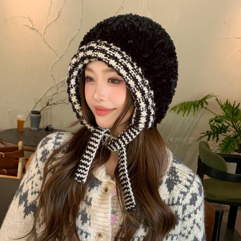 Autumn and winter hat female sweet cute girl plush knitted hat winter protection ear knitted wool hat