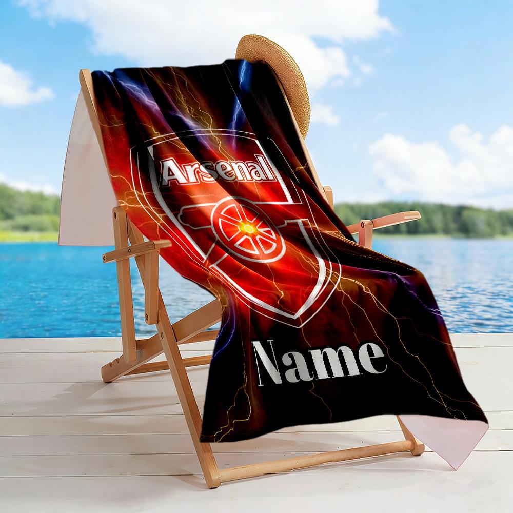 Arsenal Crest Customized Name Beach Towel Super Soft Microfiber Quickdry Fabric Perfect for Traveling Yoga Camping and Swimming