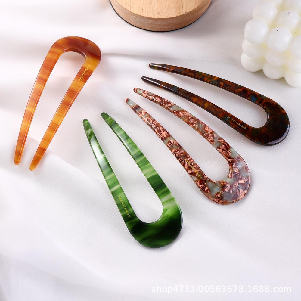 Korean U-Shaped Acetate Hairpin for Buns - Modern Style Clip