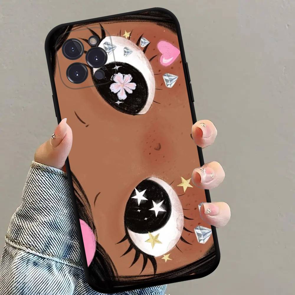 Kawaii Cute Black Big Eyes Cool Phone Case For iPhone 17 16 15 14 13 12 11 Pro Max Plus Mini Soft Silicone Black Shockproof TPU