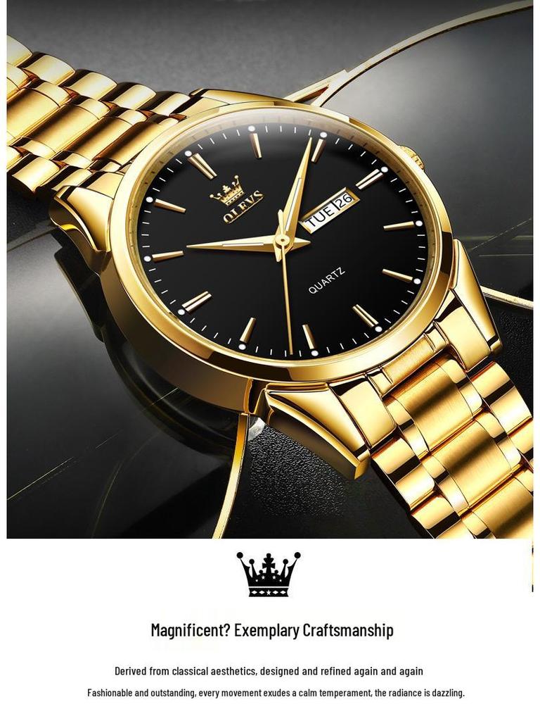 Oulishi Waterproof Gold Steel Band Quartz Men's Business Watch