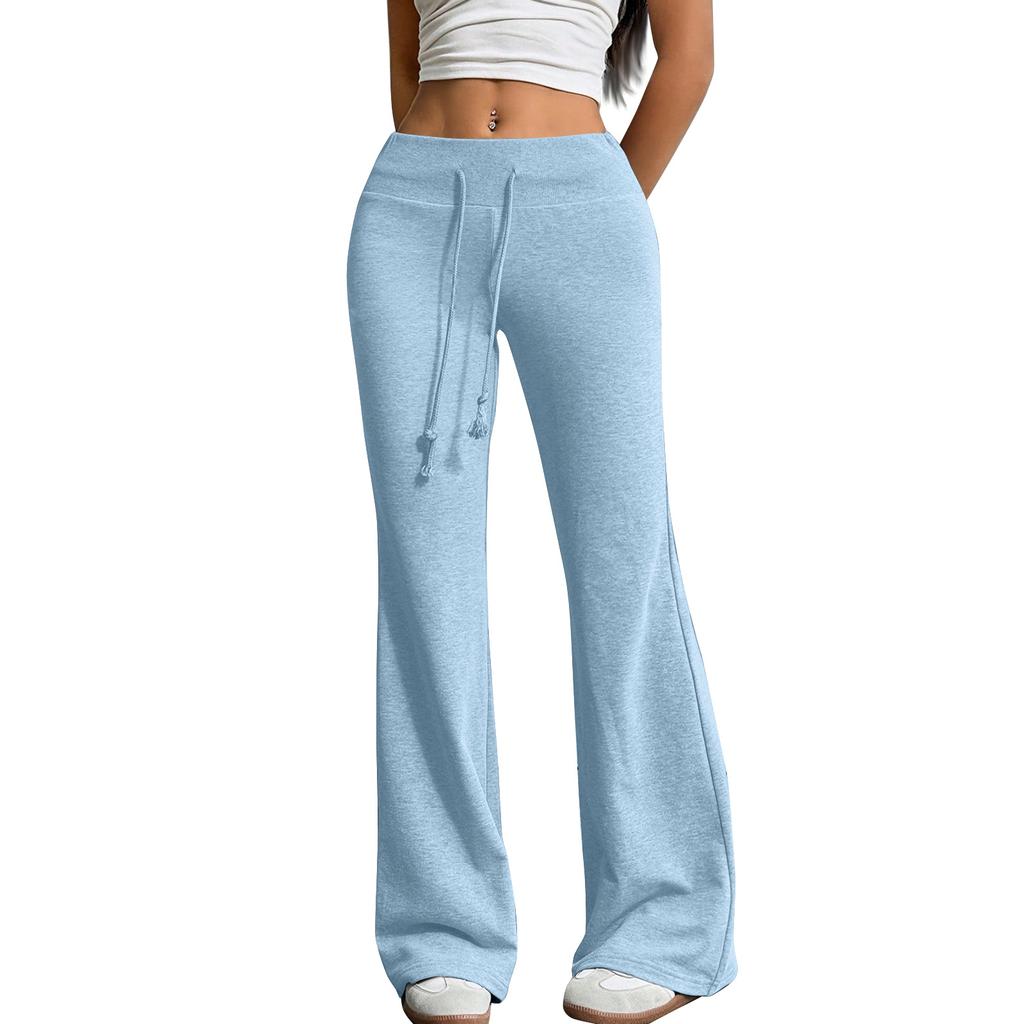 Women's Flared Casual Drawstring Elastic Waist Pants Comfortable Flared Yoga Loose Trousers