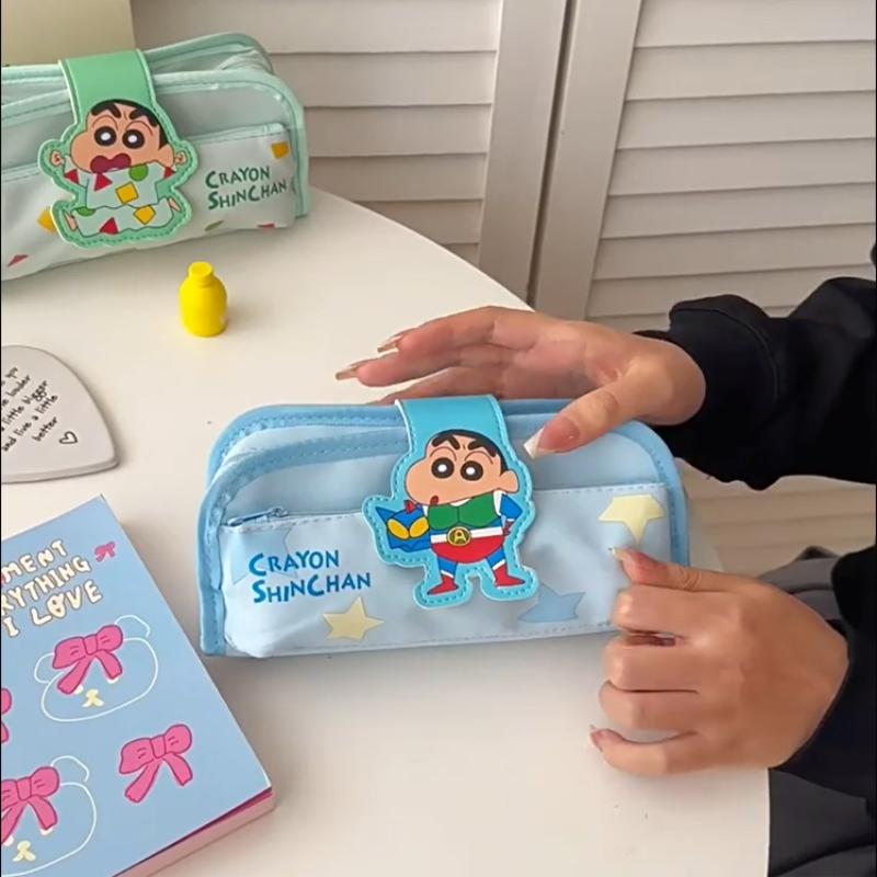 Lovely Anime Bag Cute Crayon Shin-Chan Pencil Case Storage Bags Student Large Capacity Stationery Bags Boys Girls Birthday Gifts