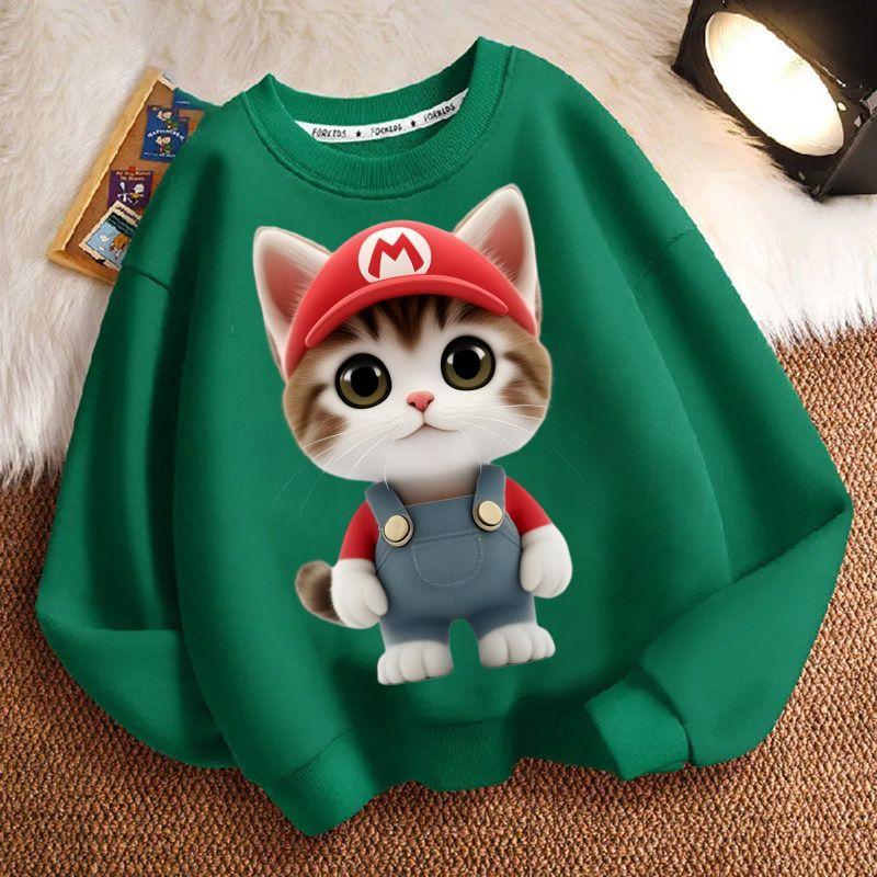 

Cute Cat Round-neck Sweatshirt for Children, Long-sleeved Casual Sweatshirt for Boys and Girls in Spring and Autumn 160