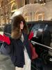 Women's Winter Cotton Jacket with Large Raccoon Fur Collar and Horn Buttons
