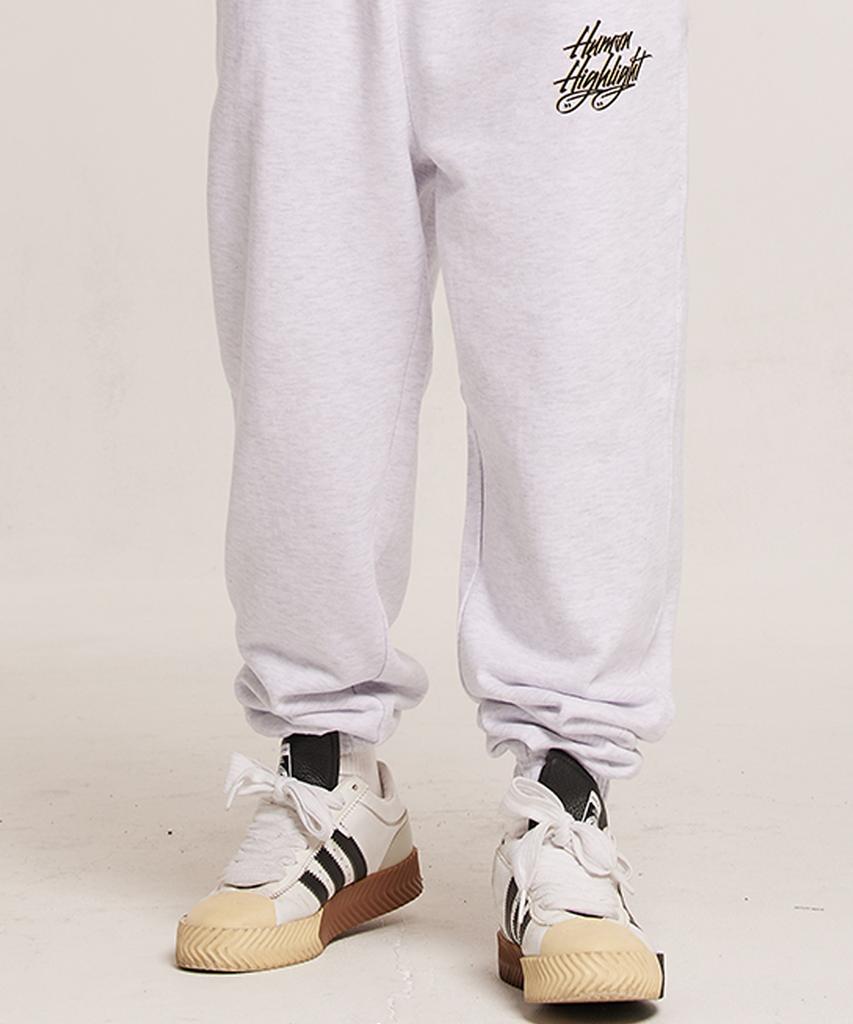CREAM SODA LAB Human Highlight Logo Jogger Pants Light Gray Yellow