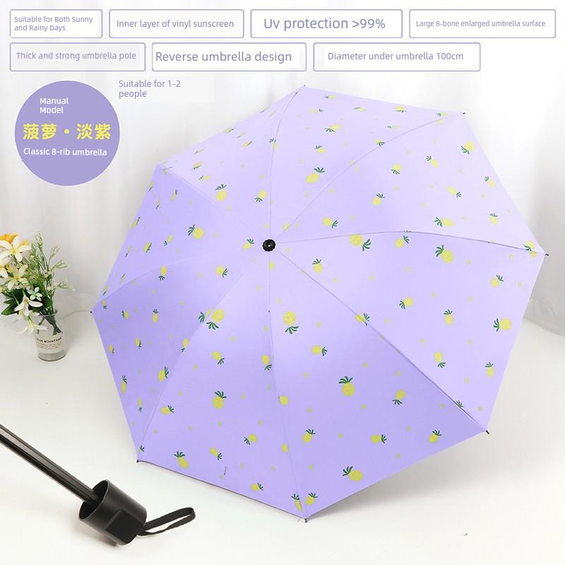 Cute Folding Umbrella for Girls with Black Coating for Sun Protection and Uv Protection, Manual and Fully Automatic, Dual-Use for Sun and Rain