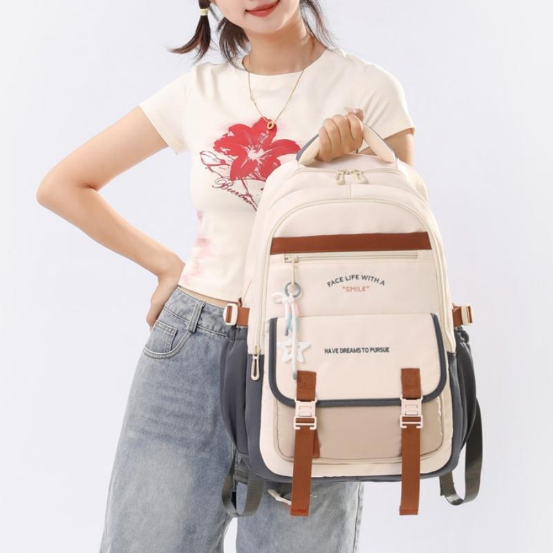 New Simple Letter Portable Travel Backpacks Large Capacity High Value Dirt-resistant Middle School Girls Schoolbag College Student Waterproof Book Bag