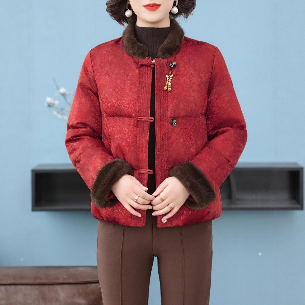 

2025 New Chinese Style Down Jacket for Petite Middle-aged & Elderly Women - Autumn/Winter 3XL (Recommended 150-165 jin)