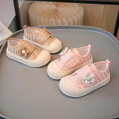 Girls Casual Shoes Kids Canvas Shoes Children Skate Sneakers with Flowers Fashion Princess Rubber Outsole Anti-skid Embroidery