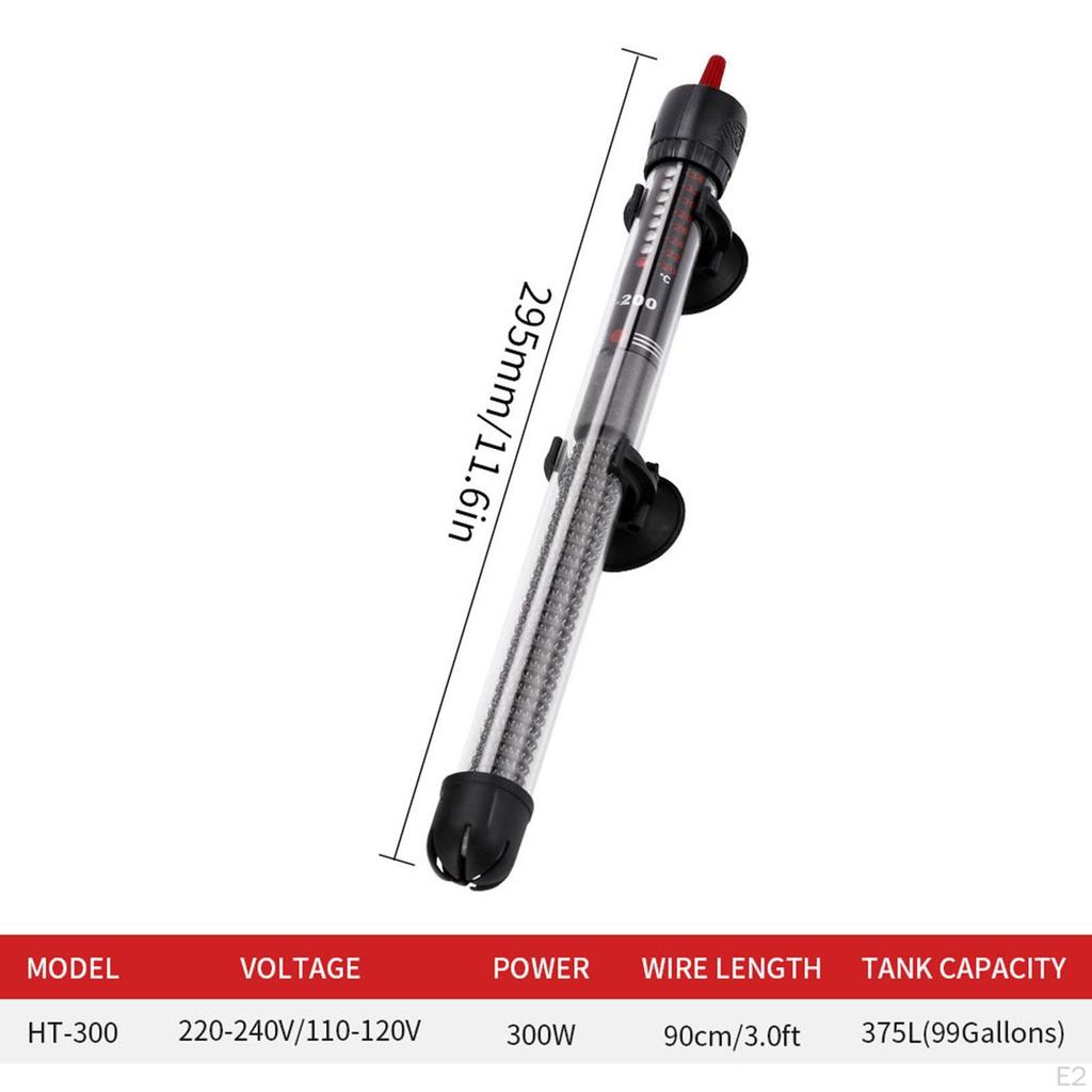 Fish Tank Heater Aquarium 300W Sturdy with 2 Suction Cups Heating Rod