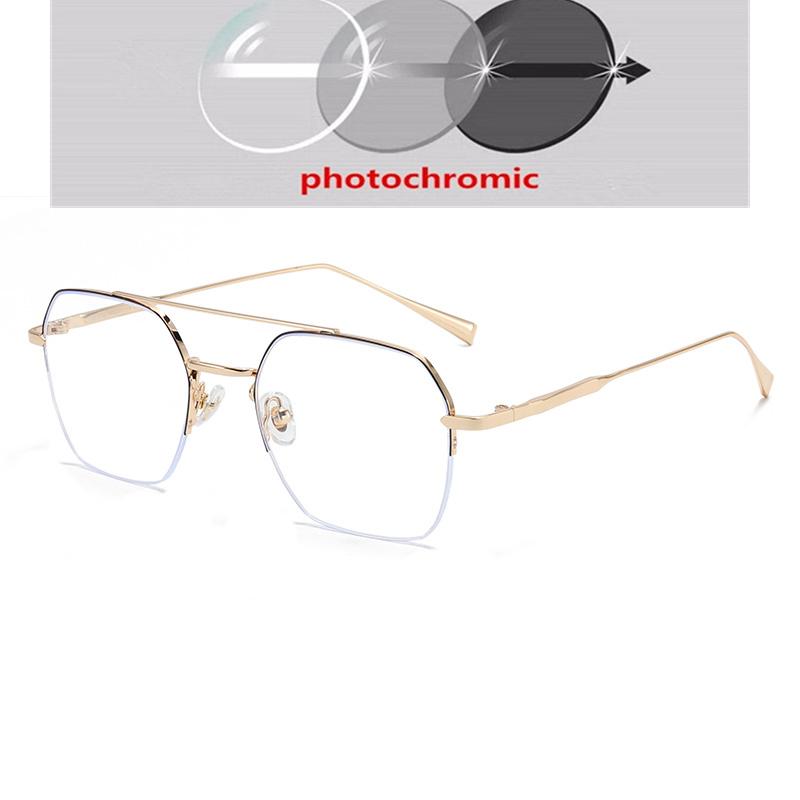Half Frame Blue Light Blocking Polygon Nearsighted Glasses Women Men Short-Sight Prescription Spectacles 0 -0.5 -0.75 To -6.0