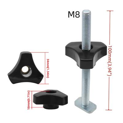 5-pack T-bout knopset, T-schuif T-sleuf T-bout en moer, T-schroef en kunststof knopmoer, Jigschroef bevestiging voor werkbank T-sleuf