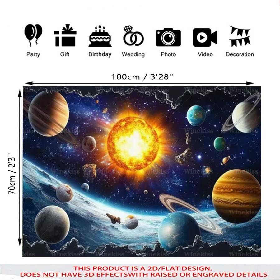 1pc 2D Flat Space Theme Backdrop Banner Pattern Decor Birthday Party Holiday Celebration Party Decor Indoor Outdoor Garden Patio Wall Decor