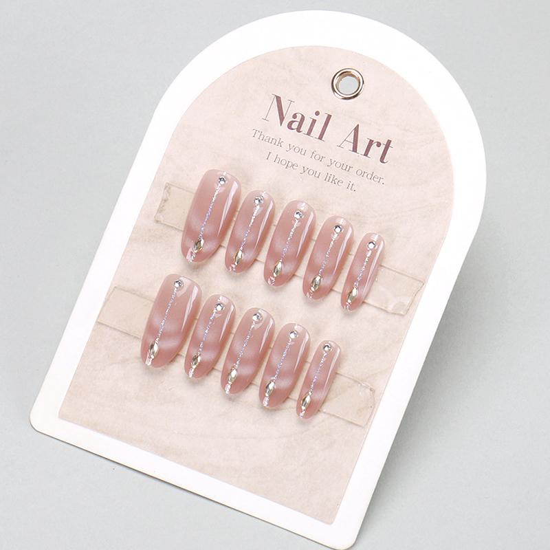 30Pcs Full Cover Removable Sparkling Rhinestone Reusable False Nails Elegant French Style Press On Nails Nail Art