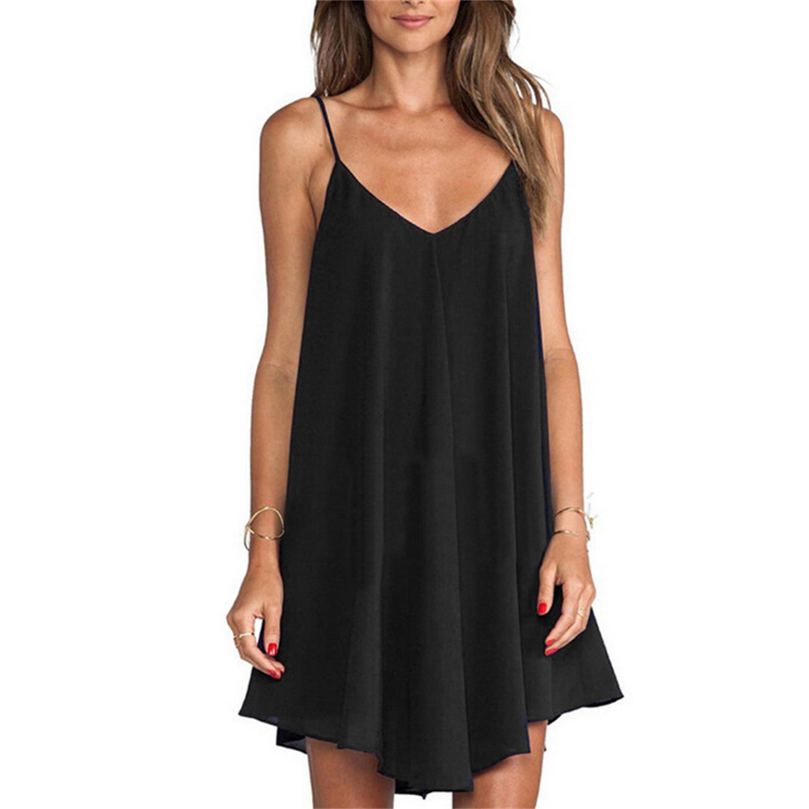 

Женское весенне-летнее платье с V-образным вырезом, сплошное шифоновое платье без рукавов, сексуальное платье на бретельках XXL