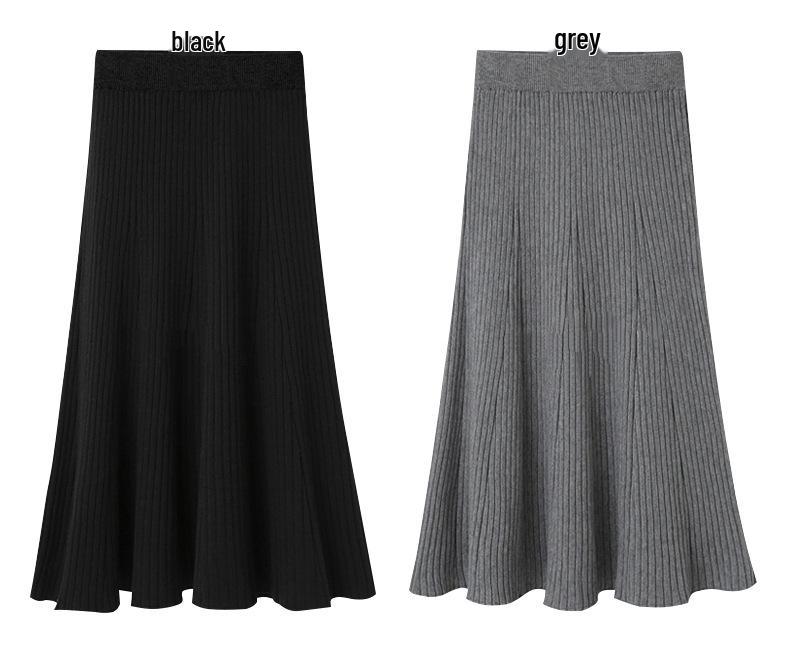 Hong Kong Style High-Waist Knitted Pleated Skirt for Women - Slim, Thick, Autumn & Winter Wear, Supports Up to 200 Pounds