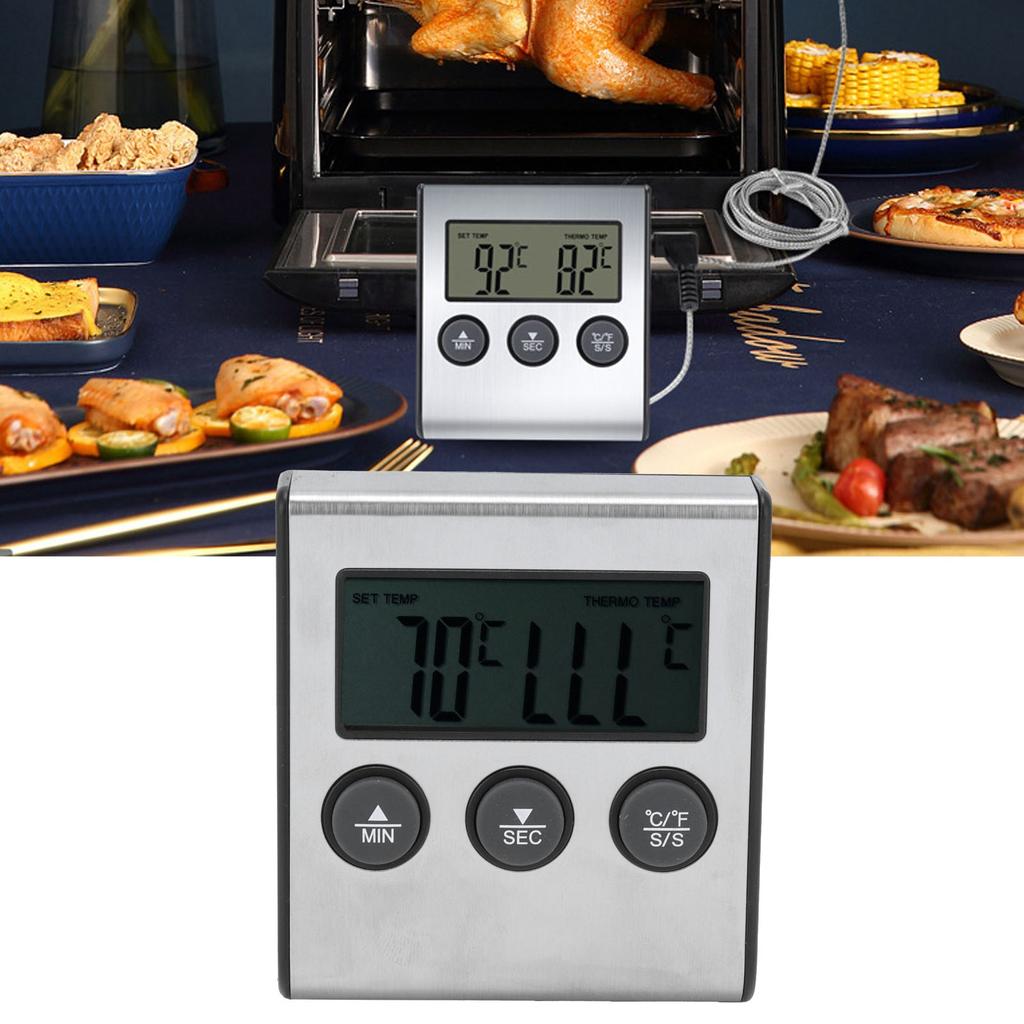 Termometru Digital pentru Carne, Metru pentru Temperatura Alimentelor cu Sondă Pliabilă, Cronometru, Alarmă pentru Bucătărie