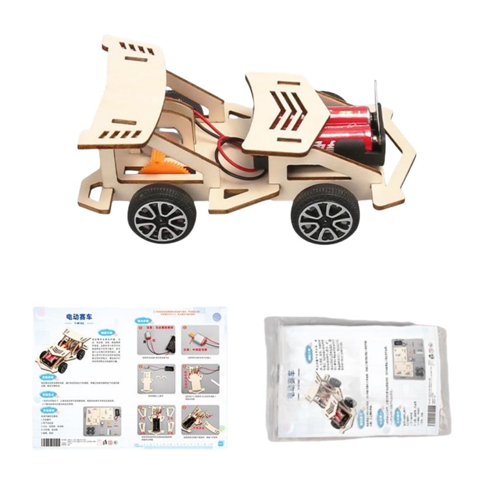 DIY Wooden Electric Racing Car Four-wheel Drive Racing Car Assembly Scientific Experimental Kit KIDS STEM Educational Toys