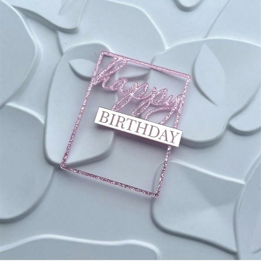 3pcs/1PC Happy Birthday Square Acrylic Cake Topper Gold Silver Rose Gold Birthday Party Cake Decoration Accessories